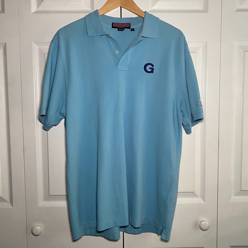 Men's Vineyard Vines Georgetown University Hoyas Polo Shirt Blue Size Med Medium